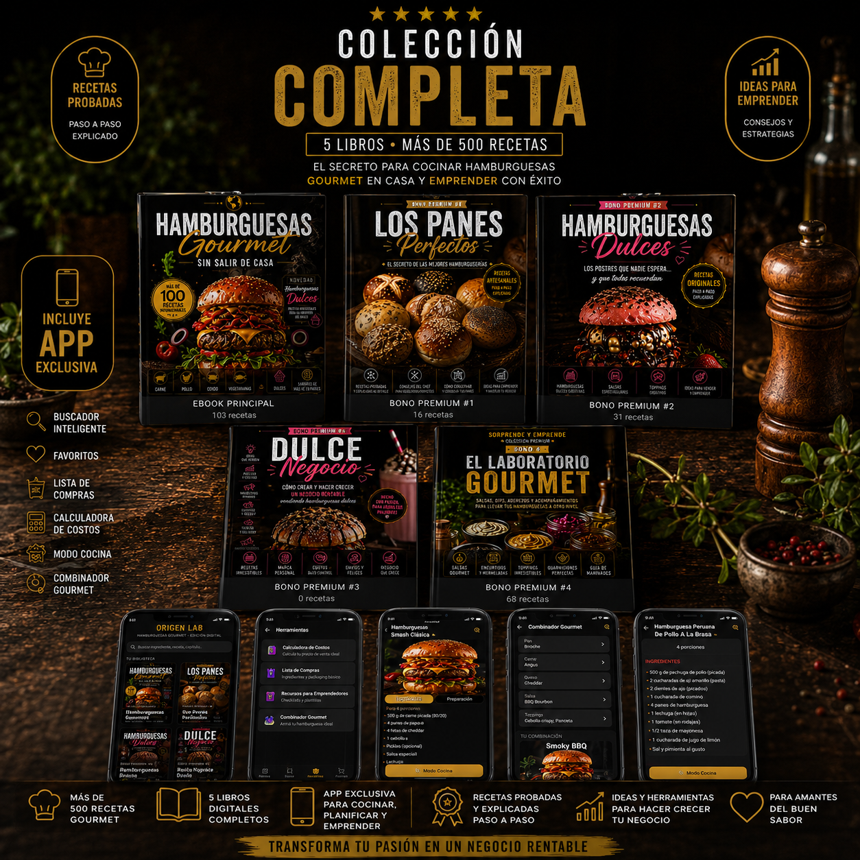 Hamburguesas Gourmet + App OrigenLab + 4 Bonos